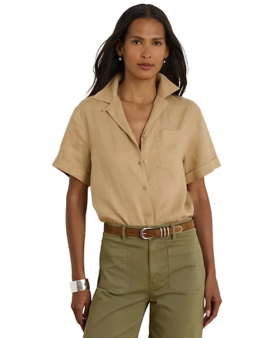 Lauren Ralph Women's Linen Short-Sleeve Camp Shirt