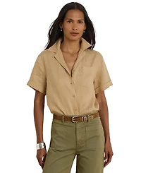 Lauren Ralph Women's Linen Short-Sleeve Camp Shirt