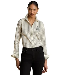 Lauren Ralph Women's Striped Buttoned Placket Long-Sleeve Shirt