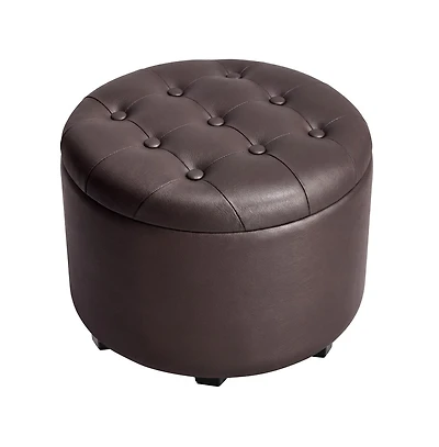 SongmicsHome Round Ottoman, Ottoman with Storage, Foot Rest with Legs, Synthetic Leather, for Living Room, Bedroom