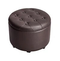 SongmicsHome Round Ottoman, Ottoman with Storage, Foot Rest with Legs, Synthetic Leather, for Living Room, Bedroom