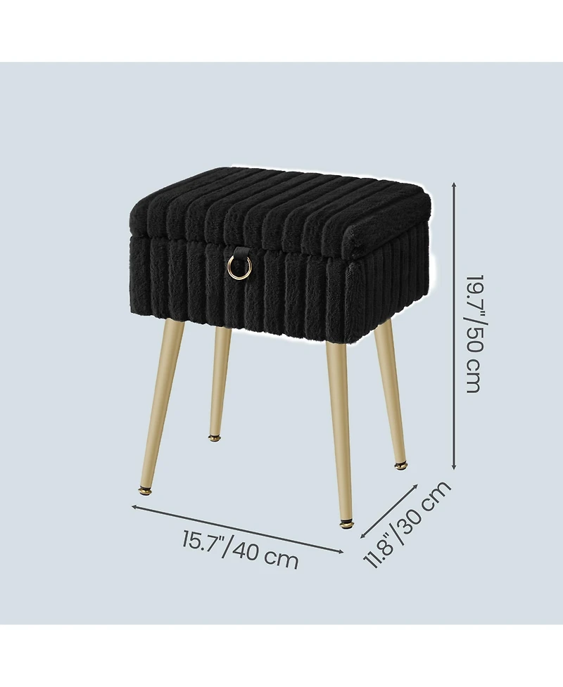 SongmicsHome Vanity Stool with Storage, Plush Makeup Chair Ottoman with Metal Legs