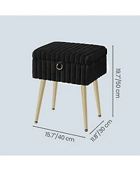SongmicsHome Vanity Stool with Storage, Plush Makeup Chair Ottoman with Metal Legs