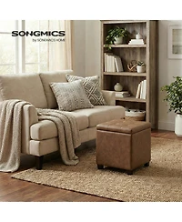 SongmicsHome Ottoman Cube with Hinged Lid, Storage Ottoman, Foot Stool Footrest, Synthetic Leather