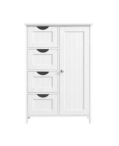 SongmicsHome Bathroom Floor Cabinet, Freestanding Storage Organizer with 4 Drawers and 1 Door, 21.7 x 11.8 x 32.4 Inches