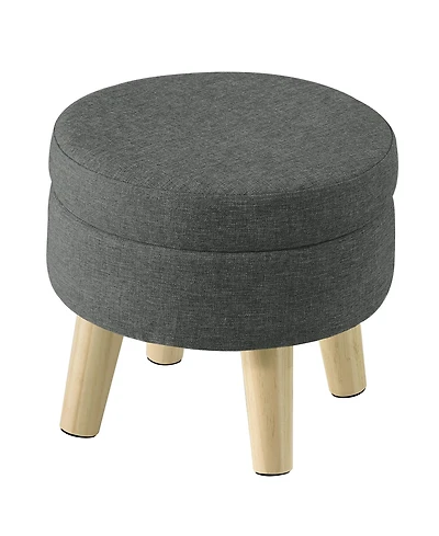 SongmicsHome Round Ottoman, Foot Rest with Wood Legs, Small Table, for Hallway, Living Room, Linen-Look Fabric