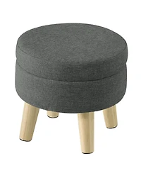 SongmicsHome Round Ottoman, Foot Rest with Wood Legs, Small Table, for Hallway, Living Room, Linen-Look Fabric
