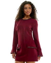 Seni & Cade Juniors' Long Bell-Sleeve Sequin Dress
