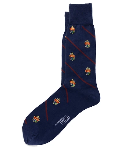 Polo Ralph Lauren Men's Heraldic Club Slack Single Dress Striped Ribbed-Cuff Crew Socks
