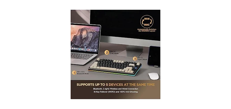 Ipason YZ75 Wireless Mechanical Rgb Gaming Keyboard for Pc, Mac, iOS, Android