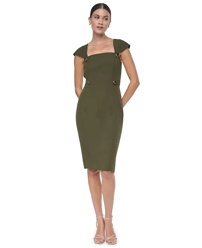 Halston Women's Cap-Sleeve Square-Neck Crepe Midi Dress
