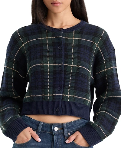 Good American Women's Cropped Plaid Cardigan