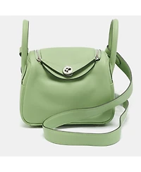 Pre-Owned Hermes Lindy Mini Palladium Finish Vert Swift Leather Shoulder Bag