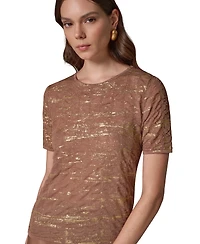 Donna Karan New York Women's DK913 Metallic Crewneck Short-Sleeve Sweater
