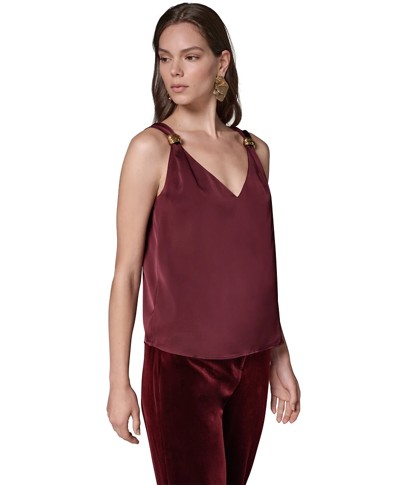 Donna Karan New York Women's Sleeveless V-Neck Satin Blouse