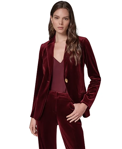 Donna Karan New York Women's Classic Velvet 1-Button Shoulder-Padded Blazer