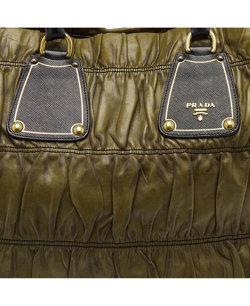 Pre-Owned Prada Gaufre Antic Ruched Leather Tote Bag
