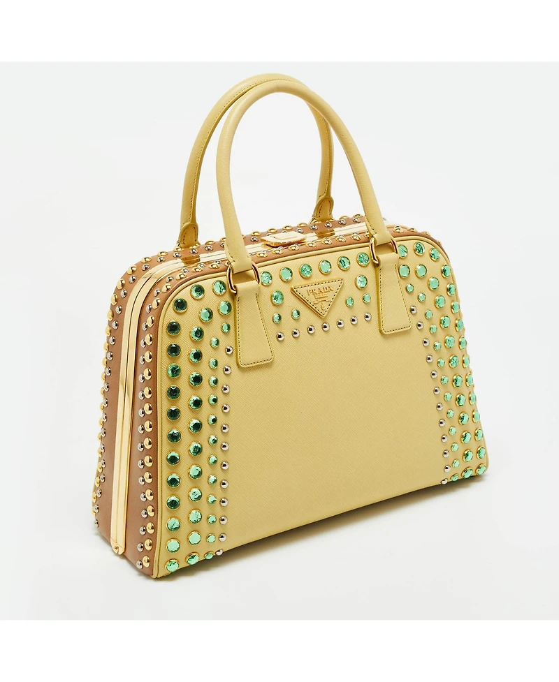 Pre-Owned Prada Women's Saffiano Lux Crystal Embellished Pyramid Satchel