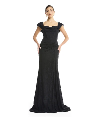 Amri Women's Off-Shoulder Ruched Lace Gown