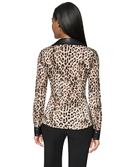 Dkny Women's Leopard-Print Faux-Leather Blouse