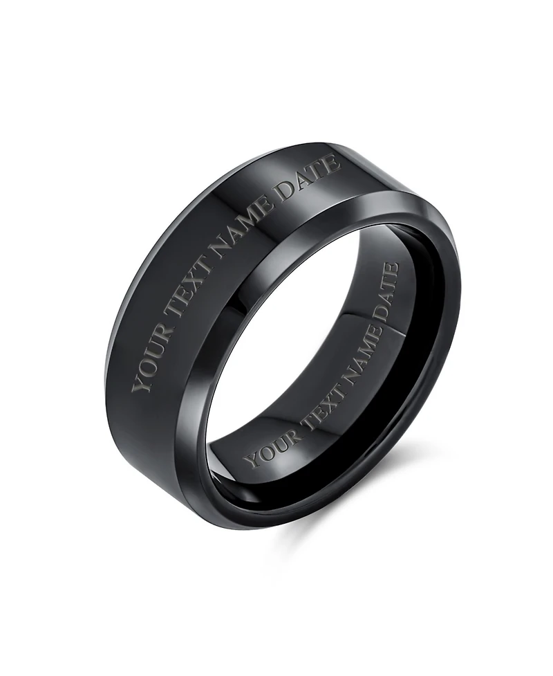 Bling Jewelry 8MM Matte Brushed Titanium Band Ring – Beveled Polished Edge Silver Tone