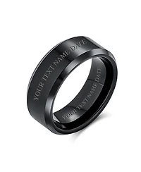 Bling Jewelry 8MM Matte Brushed Titanium Band Ring – Beveled Polished Edge Silver Tone