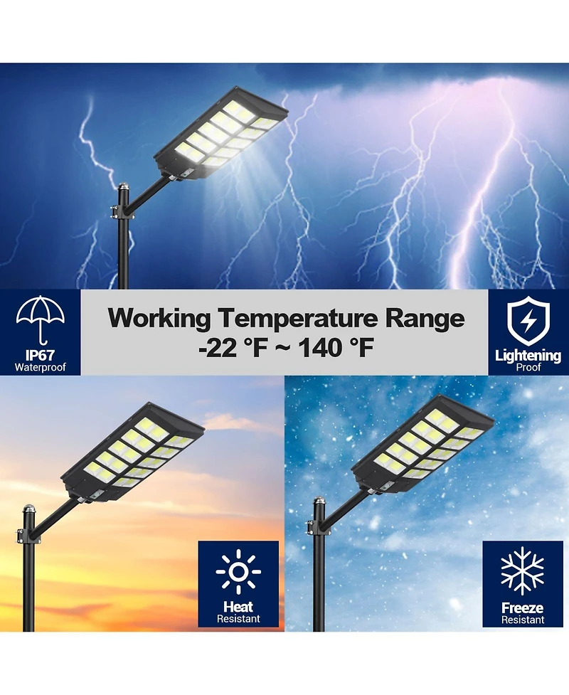 Maxsa 3-Pack 4000W Solar Street Lights, 6500K Led Parking Lot Lights with Motion Sensor, Remote, Dusk-to-Dawn, IP67 Waterproof, Yard and Driveway
