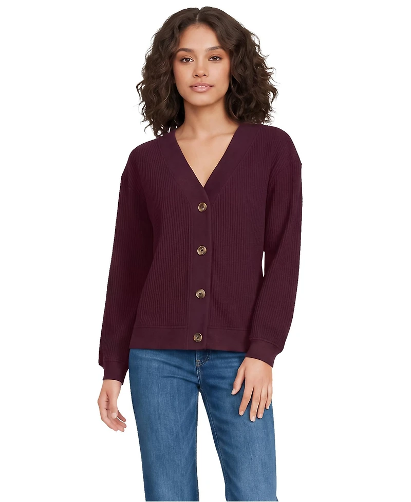 Lands' End Women's Long Sleeve Waffle V-neck Cardigan