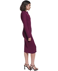Karl Lagerfeld Paris Women's Mock Neck Midi Button Front Sweater Dress