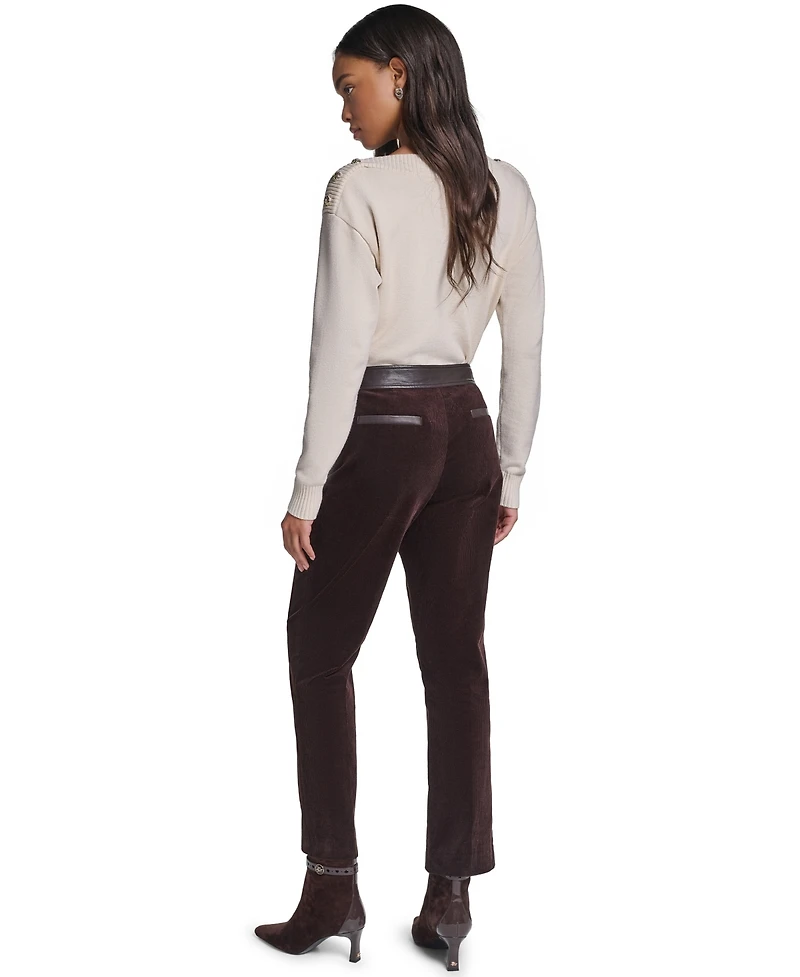 Karl Lagerfeld Paris Women's High-Waist Straight Corduroy Pants