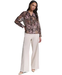 Karl Lagerfeld Paris Women's Tie Neck Sheer Floral Blouse