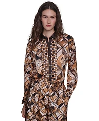 Karl Lagerfeld Paris Women's Long-Sleeve Collared Geometric Blouse