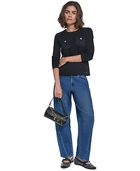 Karl Lagerfeld Paris Women's Long-Sleeve Crewneck Button-Pocket Blouse