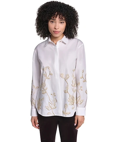 Karl Lagerfeld Paris Women's Floral Embroidered Long-Sleeve Blouse