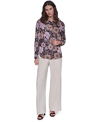 Karl Lagerfeld Paris Women's Floral-Print Long-Sleeve Point-Collar Blouse