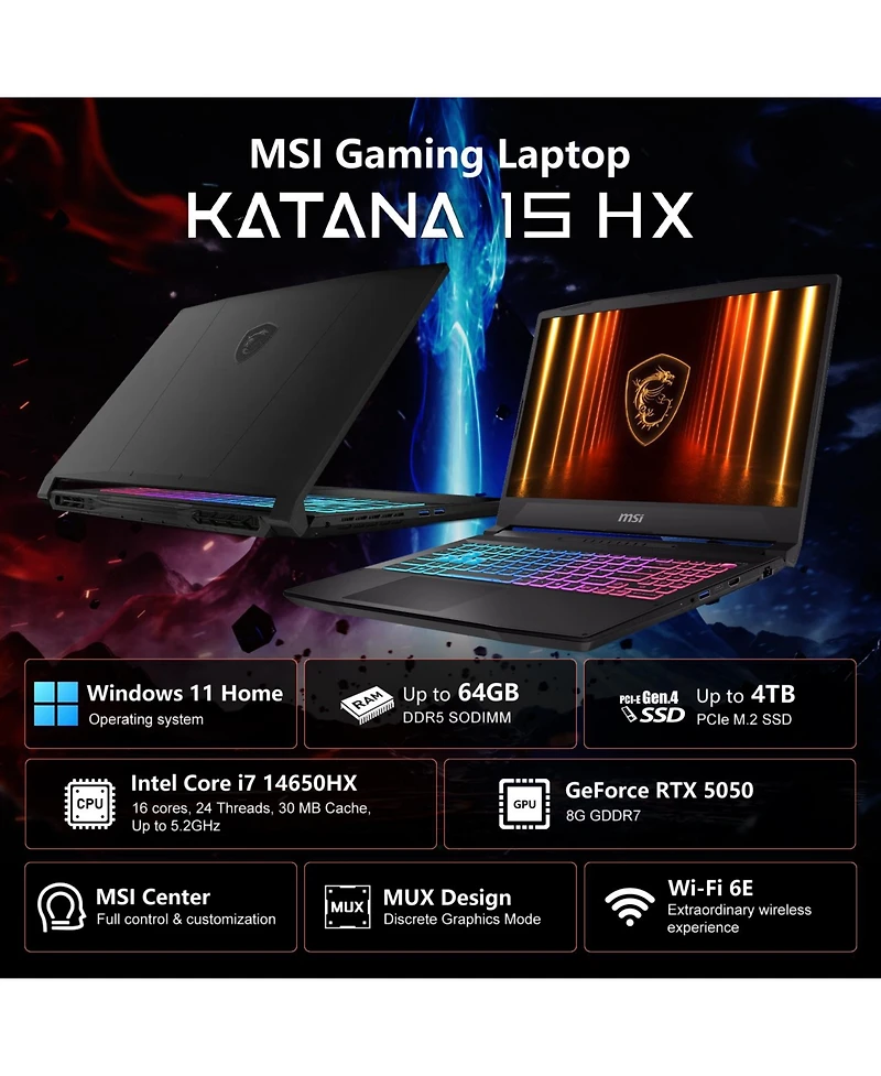 Msi Katana 15 Gaming 144Hz Rtx 5050 15.6" Laptop