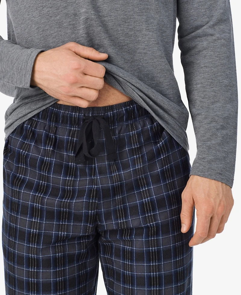 Cuddl Duds Men's Cozy Lodge Long-Sleeve Crewneck Plaid Top and Pajama Pants, 2-Piece Set