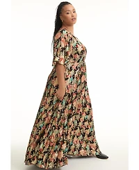 June + Vie Plus Metallic Printed Maxi Dress