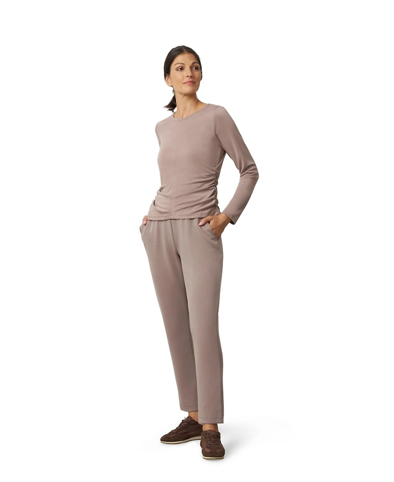 Cable & Gauge Women's Side Shirred Crew Neck Top