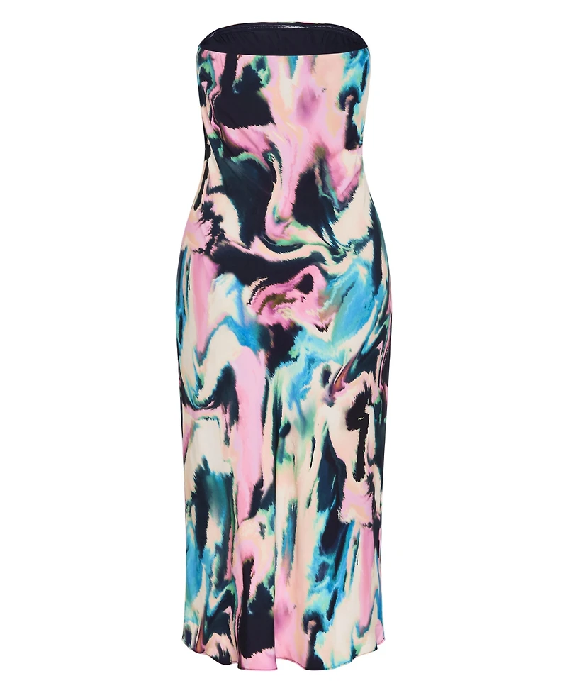 City Chic Plus Amari Satin Rippled-Print Strapless Slip Dress