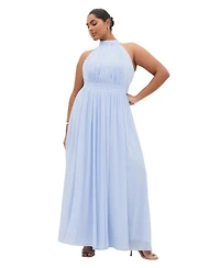 City Chic Plus Lucy Halter Pleat-Front Maxi Dress