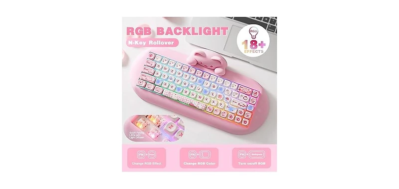 Ipason C68 Wireless Cute Cat Mechanical Keyboard for Pc and Mac