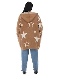 White Mark Plus Hooded Star-Print Sherpa Cardigan
