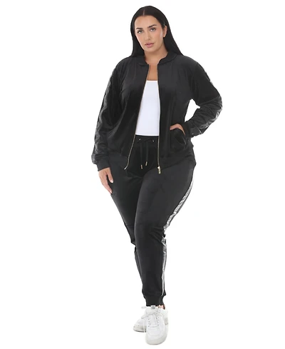 White Mark Plus Full-Zip Ribbed Velour Side-Stripe Top and Joggers, 2-Piece Set