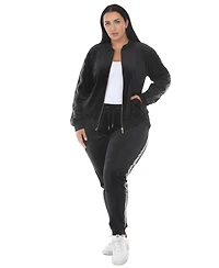 White Mark Plus Full-Zip Ribbed Velour Side-Stripe Top and Joggers, 2-Piece Set