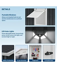 10 x Ft Outdoor Storage Shed with Window, Pegboard and Solar Light, Metal Tool for Garden, Backyard, Patio