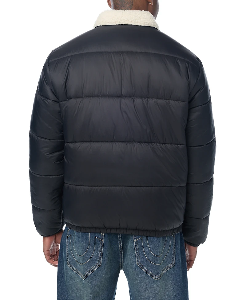 True Religion Men's Sherpa Collar Short Regular-Fit Puffer Jacket