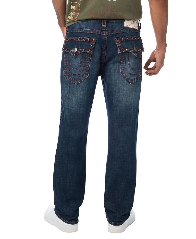 True Religion Men's Ricky Studded Straight-Leg Flap-Pocket Jeans