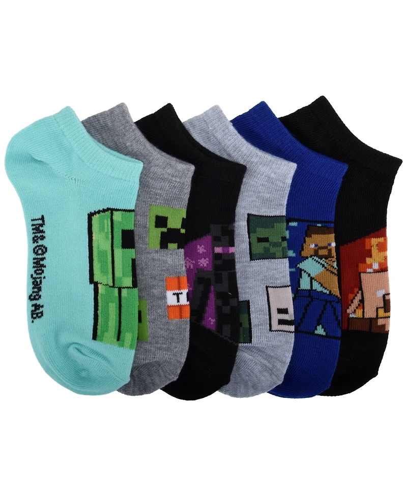 Planet Sox Boys' 4-20 Minecraft No Show Socks, 6-Pack