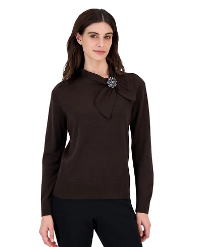 Kasper Petite Long-Sleeve Mock-Neck Tie Sweater